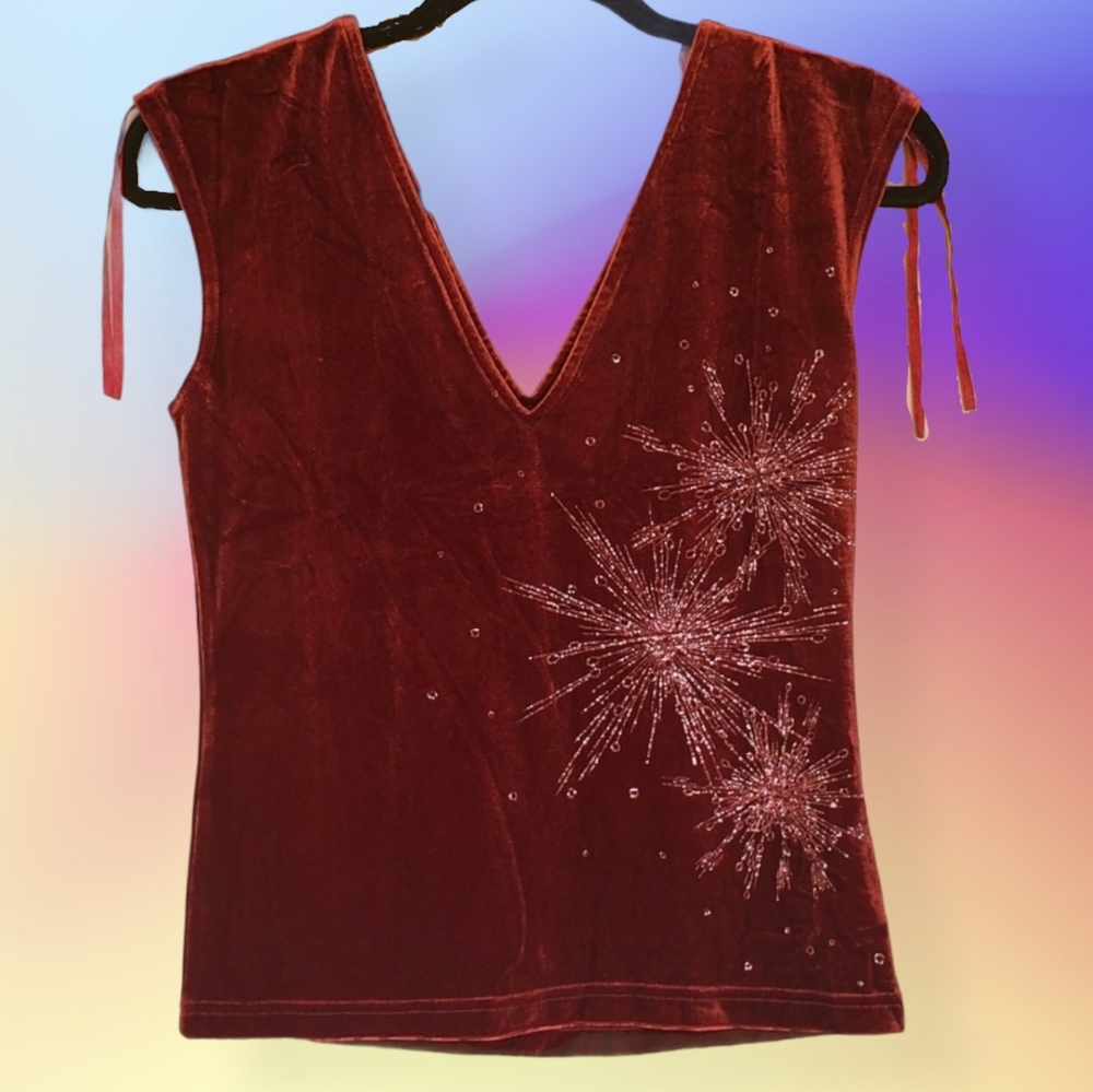 ✨Maroon Velvet & Silver Glitter Sleeveless Top